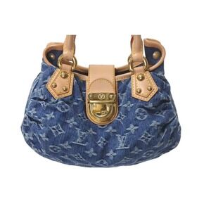 Louis Vuitton Denim Handbag Blue Leather Monogram Pleaty